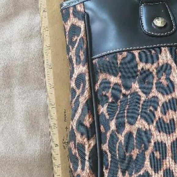 Jessica Simpson Leopard Faux Black Leather Tote Handbag - Picture 4 of 16